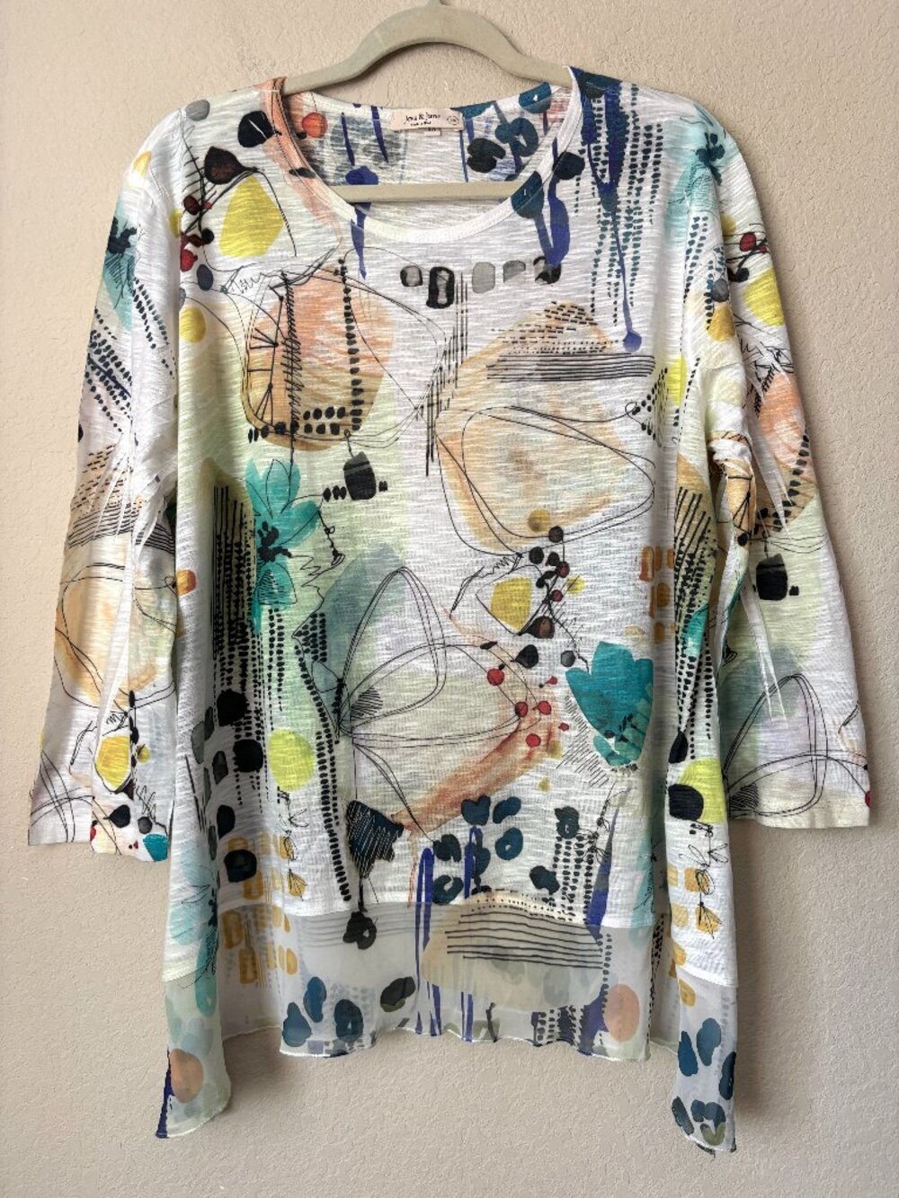 Jess & Jane 1X Artsy Printed Lagenlook Longline Blouse Top